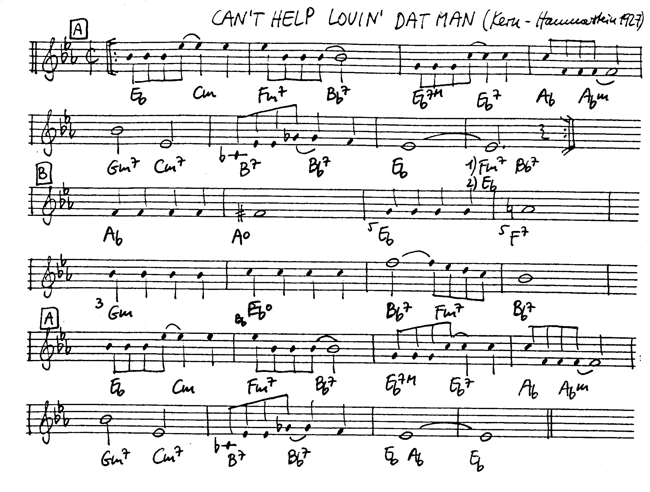 can't help lovin' dat man free jazz leadsheet - Courtesy of the Jungle Jazz Band